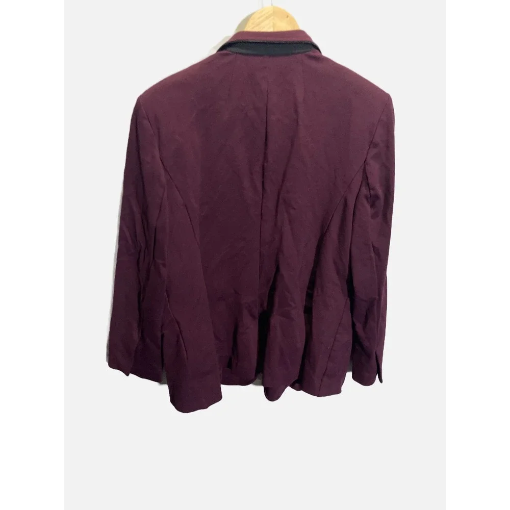 Lane Bryant The Bryant Blazer Plum Burgundy Faux Leather Trim Open Front Size 18